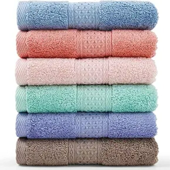 6 Pack Cotton Face Washcloths Soft Absorbent Reusable Bath Towel Set 13x13 - Picture 7 of 7